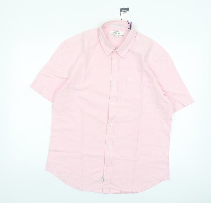 Jack Wills Men’s Pink Slim Fit Short Sleeve Button-Up Shirt M