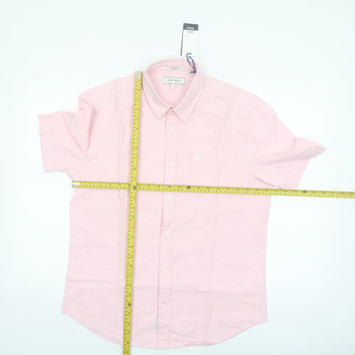 Jack Wills Men’s Pink Slim Fit Short Sleeve Button-Up Shirt M