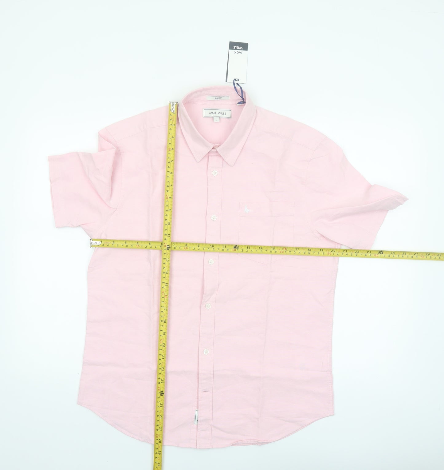 Jack Wills Men’s Pink Slim Fit Short Sleeve Button-Up Shirt M