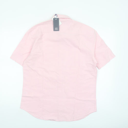 Jack Wills Men’s Pink Slim Fit Short Sleeve Button-Up Shirt M