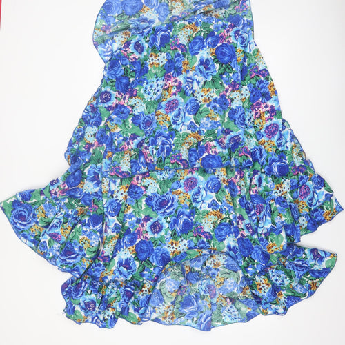 Boohoo Women Blue Floral Wrap Mini Dress Size 16 Long Sleeve Party