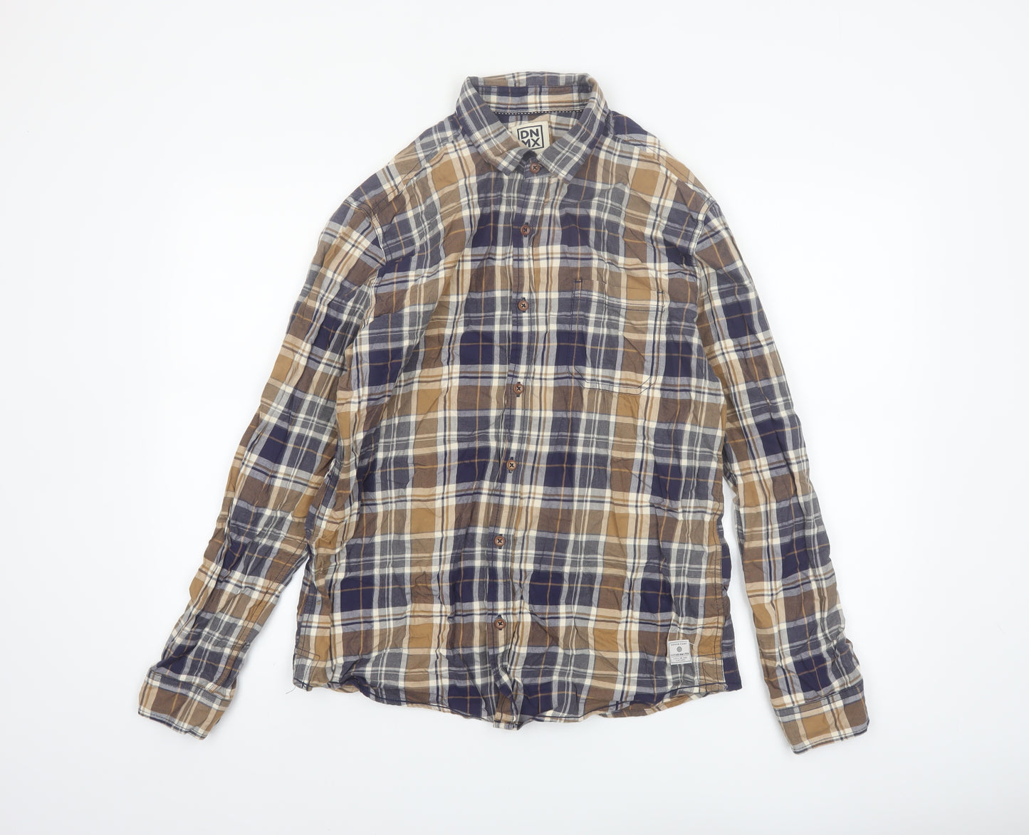 DNMX Men's Blue Checked Long Sleeve Button-Up Shirt Size L