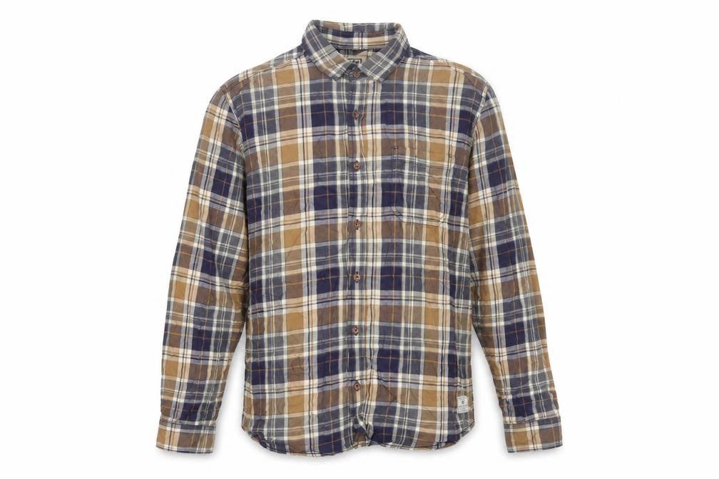 Front view of DNMX Men's Blue Checked Long Sleeve Button-Up Shirt, size L