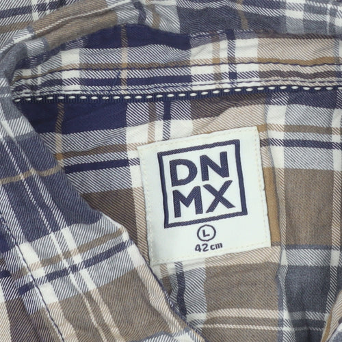 DNMX Men's Blue Checked Long Sleeve Button-Up Shirt Size L