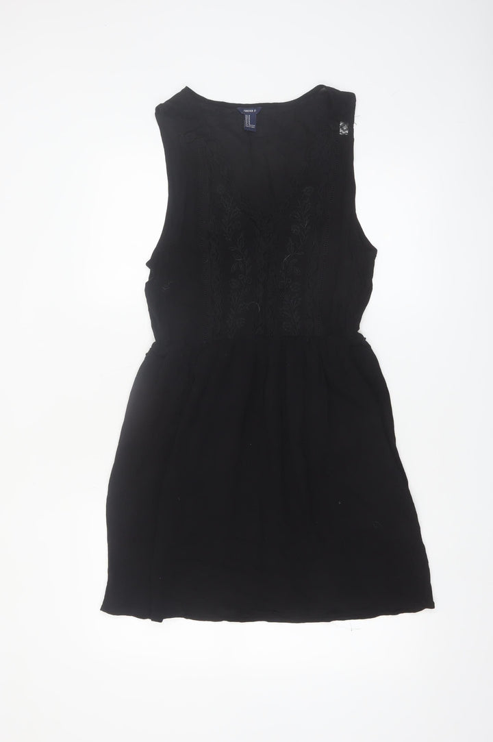 Forever 21 Women Black M Sleeveless Embroidered Shift Dress