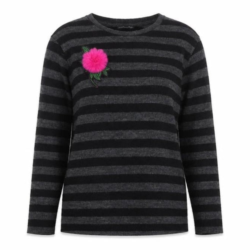 ZARA Womens Black Striped Knit Jumper M Crew Neck Long Sleeve