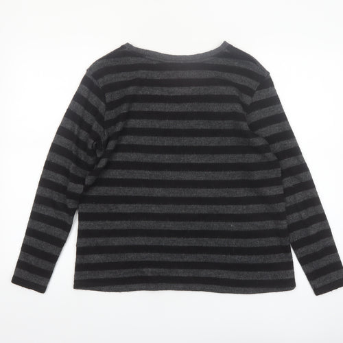 ZARA Womens Black Striped Knit Jumper M Crew Neck Long Sleeve