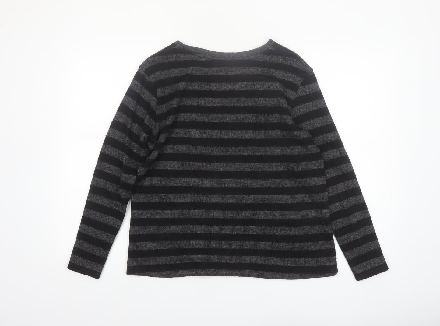 ZARA Womens Black Striped Knit Jumper M Crew Neck Long Sleeve