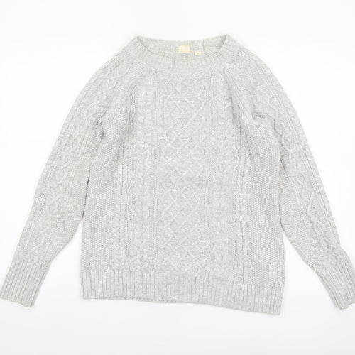GAP Women Grey Cotton Cable-Knit Jumper Size S Crew Neck