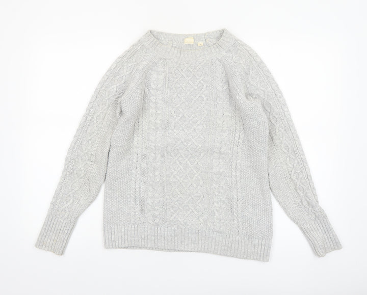 GAP Women Grey Cotton Cable-Knit Jumper Size S Crew Neck