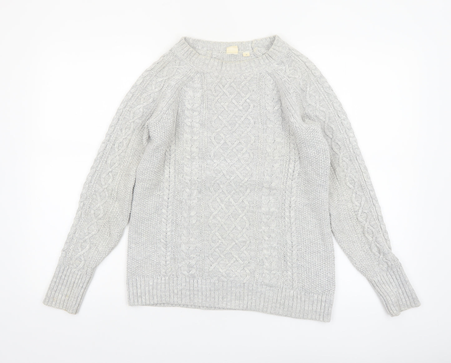 GAP Women Grey Cotton Cable-Knit Jumper Size S Crew Neck