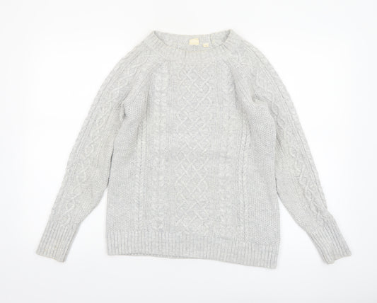 GAP Women Grey Cotton Cable-Knit Jumper Size S Crew Neck