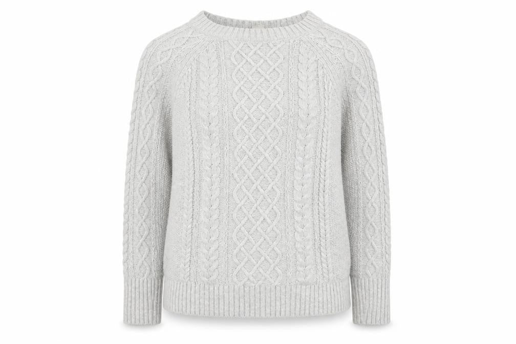 Front view of Gap Women Grey Cotton Cable-Knit Jumper, size S, Crew Neck