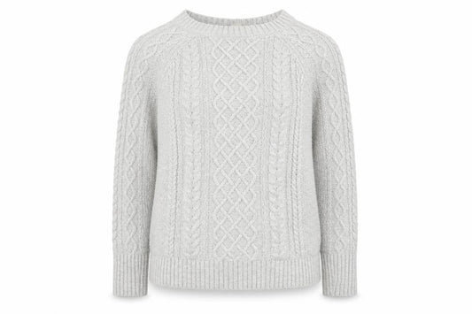 Front view of Gap Women Grey Cotton Cable-Knit Jumper, size S, Crew Neck