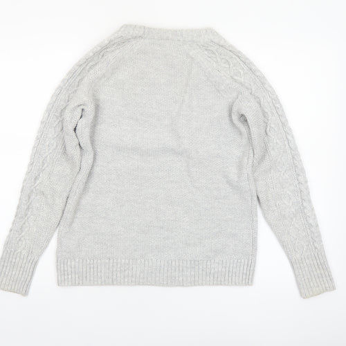 GAP Women Grey Cotton Cable-Knit Jumper Size S Crew Neck