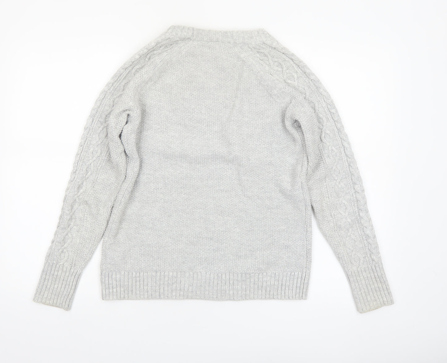GAP Women Grey Cotton Cable-Knit Jumper Size S Crew Neck