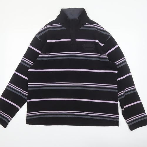 Armand Thiery Men's Black Striped 1/4 Zip Cotton Sweatshirt L