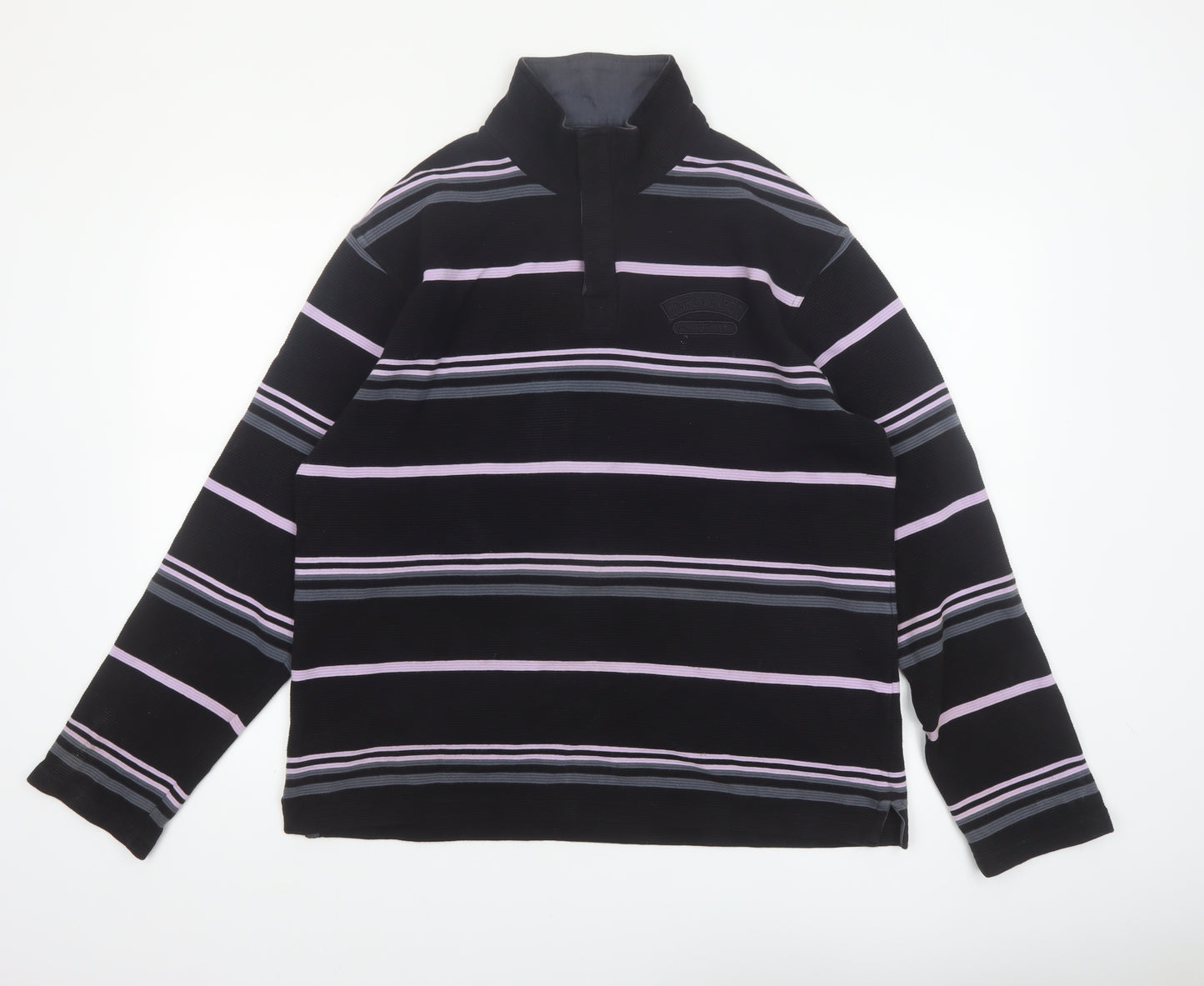 Armand Thiery Men's Black Striped 1/4 Zip Cotton Sweatshirt L