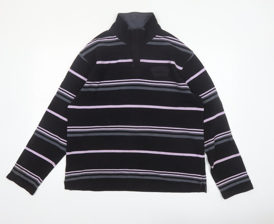 Armand Thiery Men's Black Striped 1/4 Zip Cotton Sweatshirt L