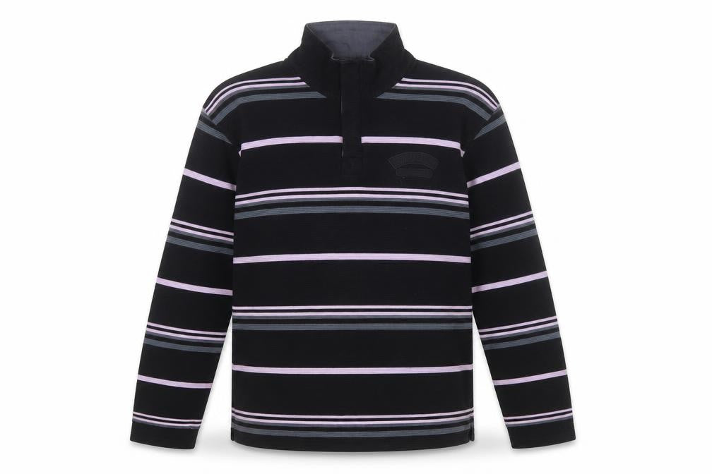 Armand Thiery Men's Black Striped 1/4 Zip Cotton Sweatshirt L