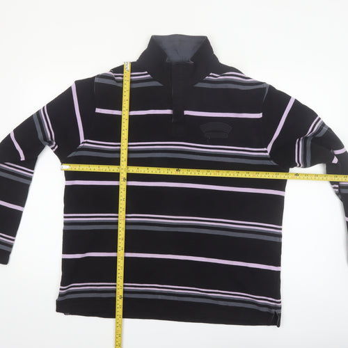 Armand Thiery Men's Black Striped 1/4 Zip Cotton Sweatshirt L