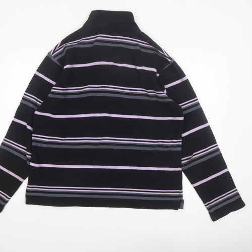 Armand Thiery Men's Black Striped 1/4 Zip Cotton Sweatshirt L