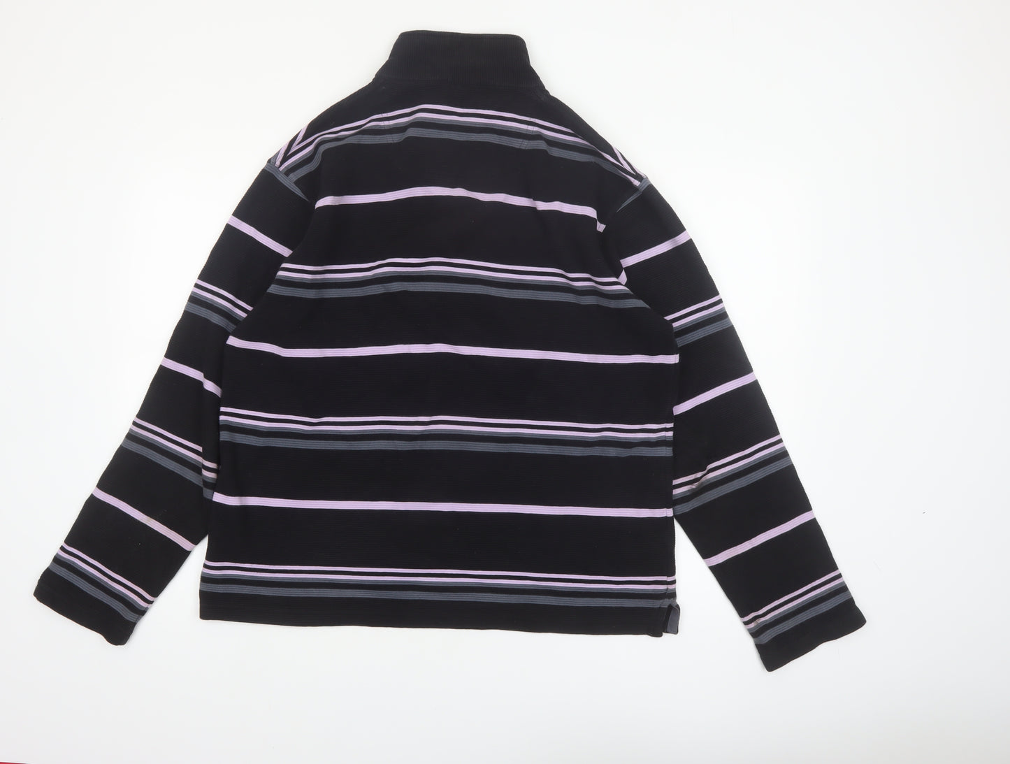 Armand Thiery Men's Black Striped 1/4 Zip Cotton Sweatshirt L