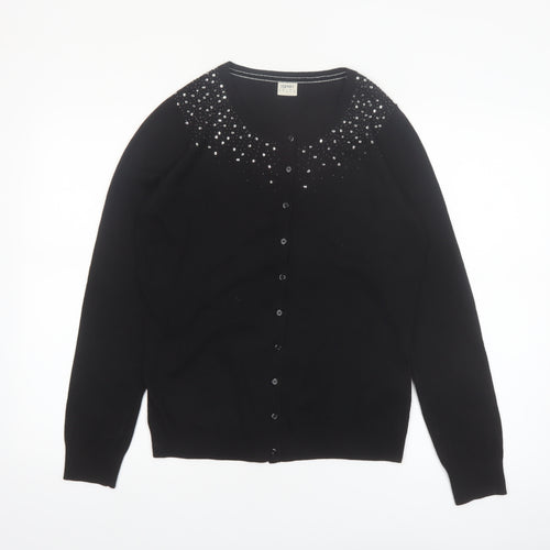 Esprit Women Black Beaded Button Cardigan Knit Jumper Size L