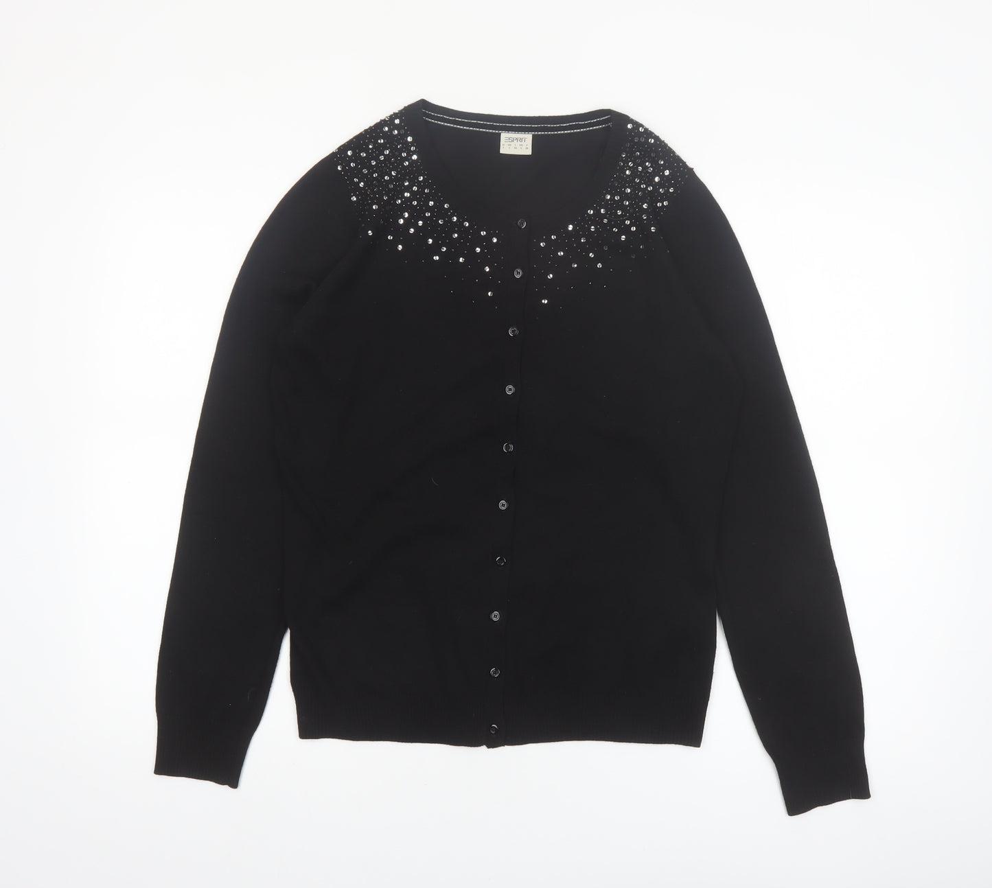 Esprit Women Black Beaded Button Cardigan Knit Jumper Size L