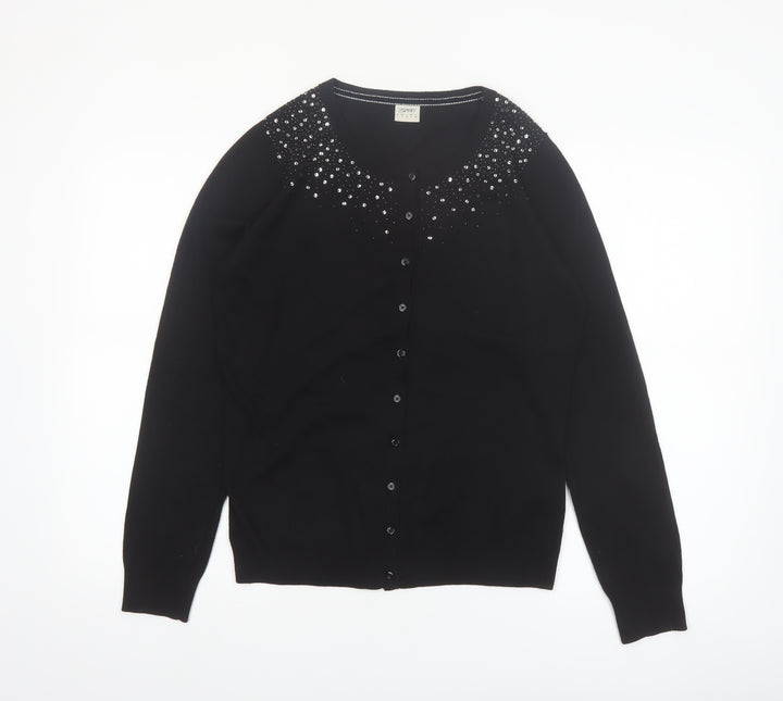 Esprit Women Black Beaded Button Cardigan Knit Jumper Size L