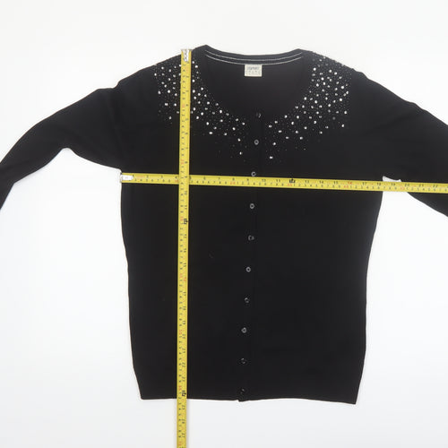 Esprit Women Black Beaded Button Cardigan Knit Jumper Size L