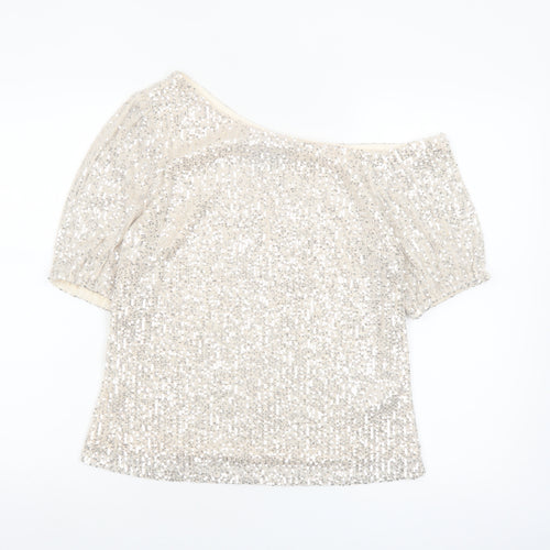Lipsy Women Beige Sequin Off Shoulder Camisole Top Size 8