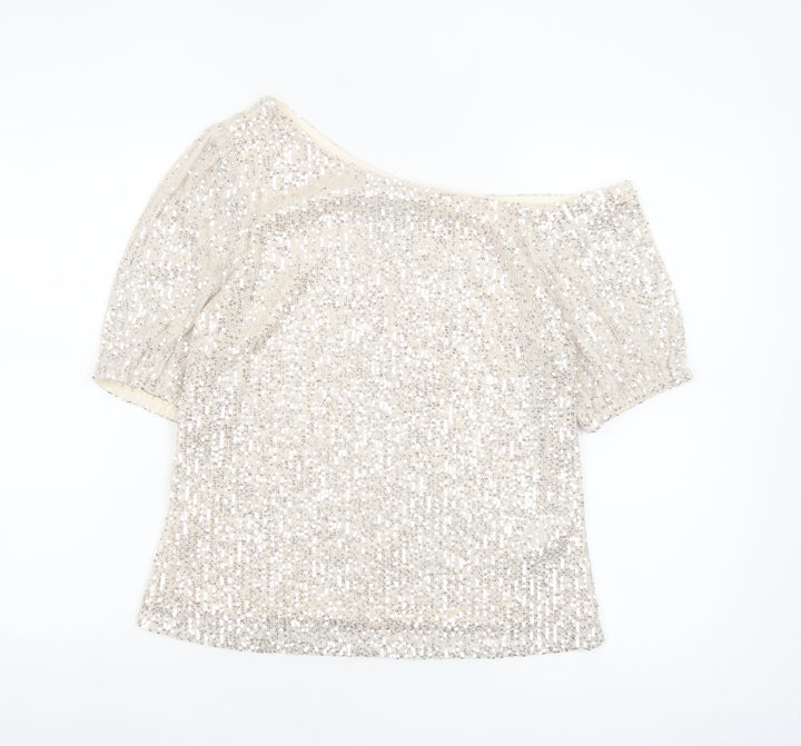 Lipsy Women Beige Sequin Off Shoulder Camisole Top Size 8