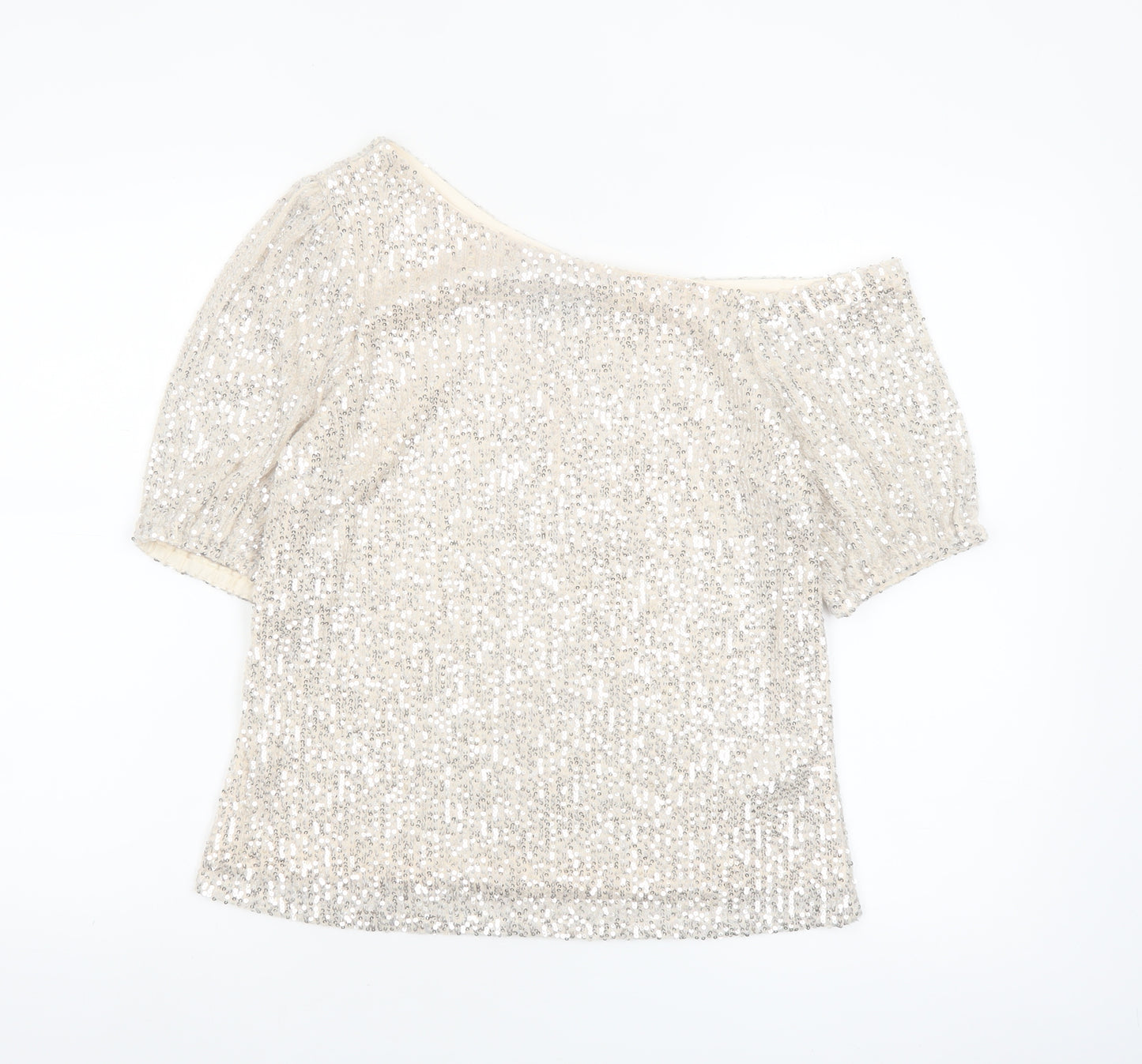 Lipsy Women Beige Sequin Off Shoulder Camisole Top Size 8