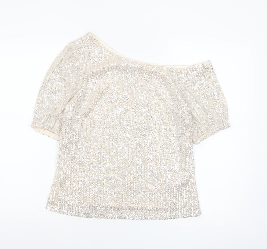 Lipsy Women Beige Sequin Off Shoulder Camisole Top Size 8