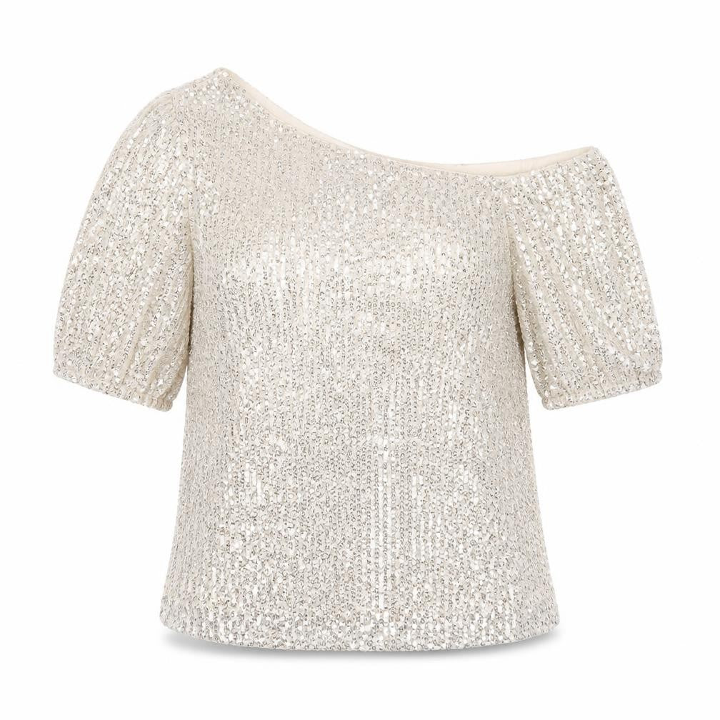 Lipsy Women Beige Sequin Off Shoulder Camisole Top Size 8