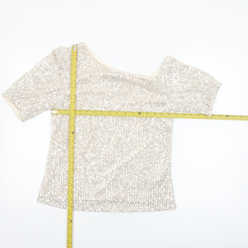 Lipsy Women Beige Sequin Off Shoulder Camisole Top Size 8