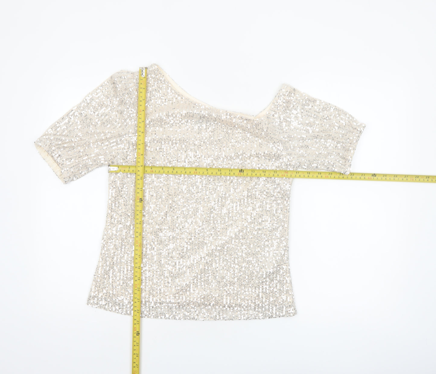 Lipsy Women Beige Sequin Off Shoulder Camisole Top Size 8