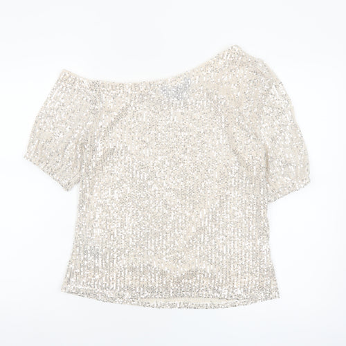 Lipsy Women Beige Sequin Off Shoulder Camisole Top Size 8