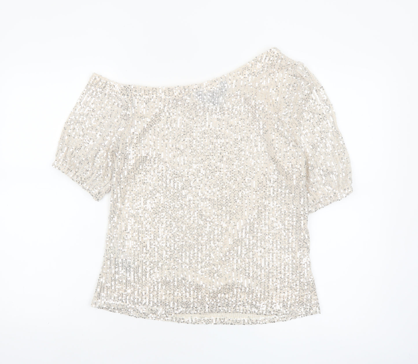 Lipsy Women Beige Sequin Off Shoulder Camisole Top Size 8