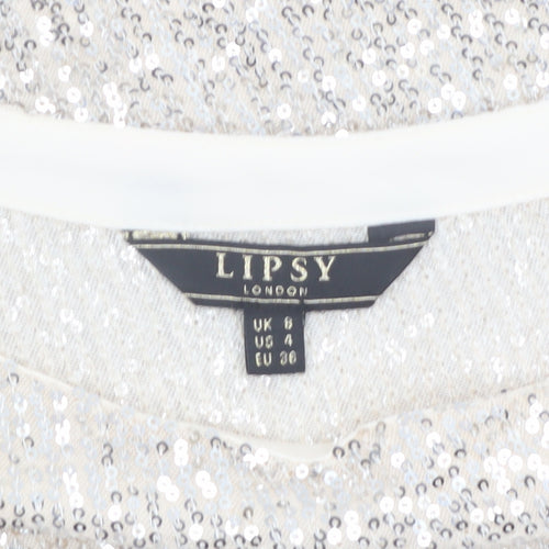 Lipsy Women Beige Sequin Off Shoulder Camisole Top Size 8