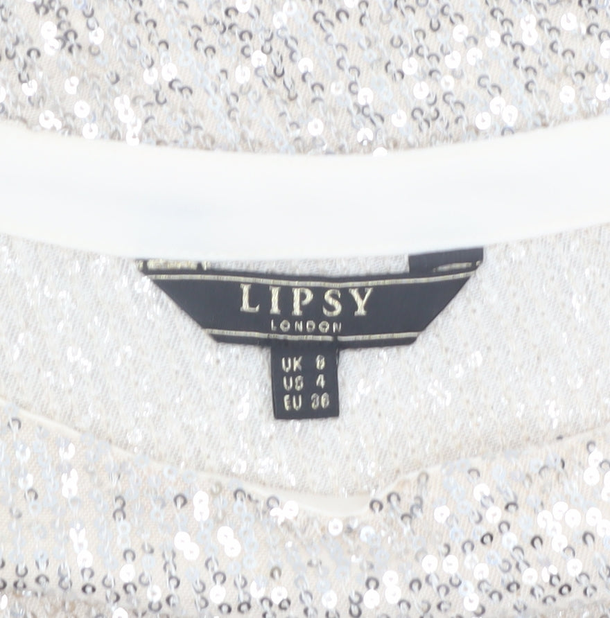 Lipsy Women Beige Sequin Off Shoulder Camisole Top Size 8