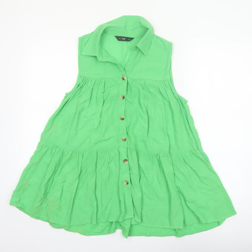 F&F Women’s Green Sleeveless Collared Cotton Tunic Blouse Size 8