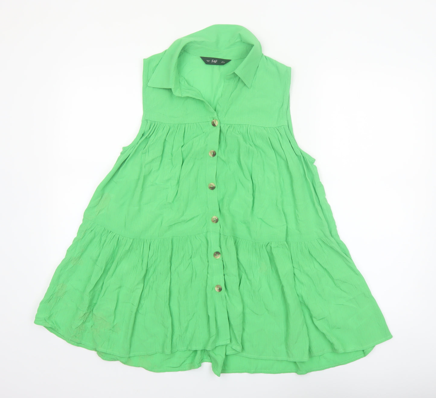 F&F Women’s Green Sleeveless Collared Cotton Tunic Blouse Size 8