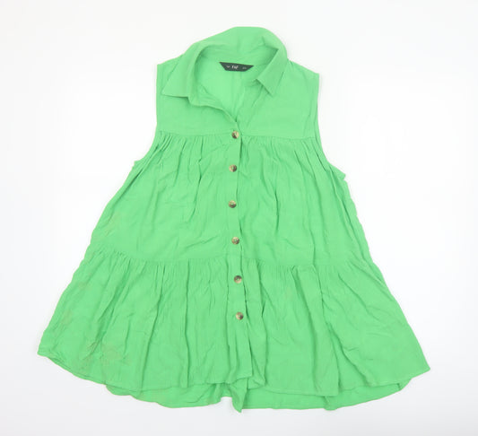 F&F Women’s Green Sleeveless Collared Cotton Tunic Blouse Size 8