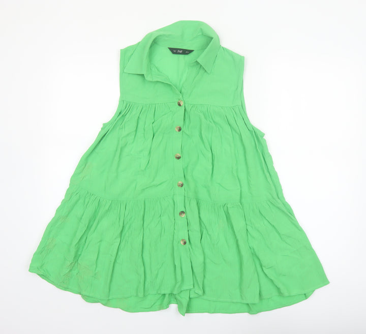 F&F Women’s Green Sleeveless Collared Cotton Tunic Blouse Size 8
