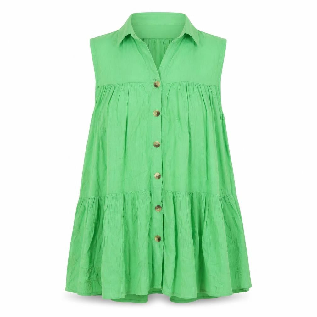 F&F Women’s Green Sleeveless Collared Cotton Tunic Blouse Size 8