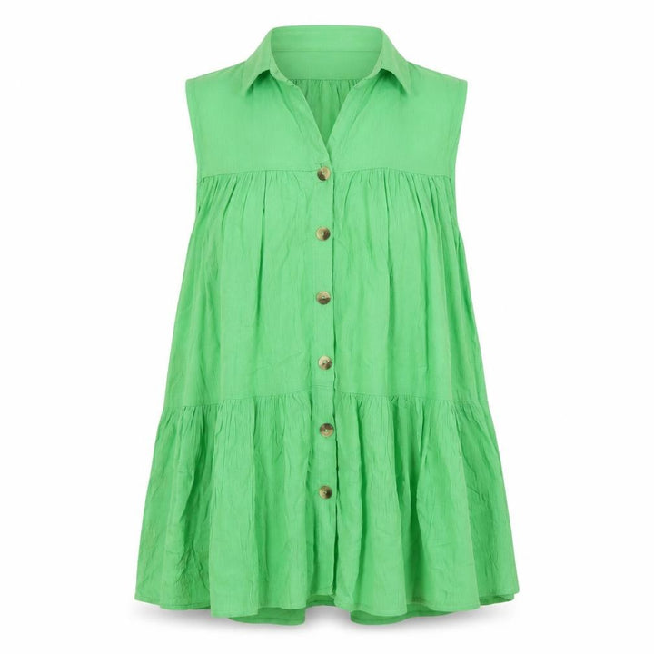 F&F Women’s Green Sleeveless Collared Cotton Tunic Blouse Size 8
