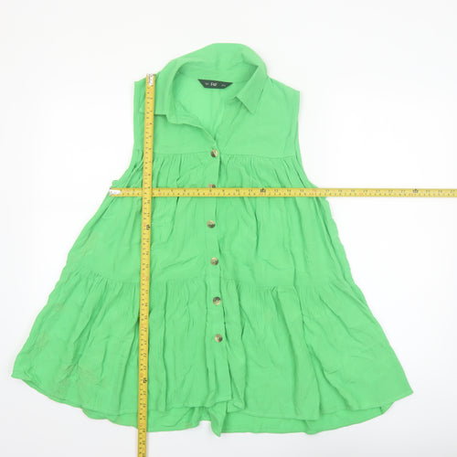 F&F Women’s Green Sleeveless Collared Cotton Tunic Blouse Size 8