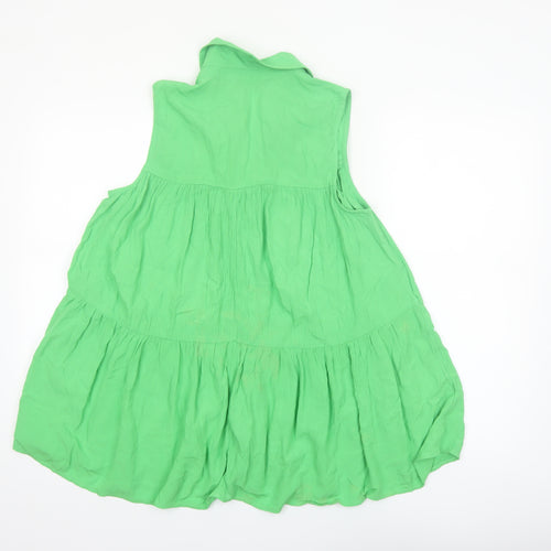 F&F Women’s Green Sleeveless Collared Cotton Tunic Blouse Size 8